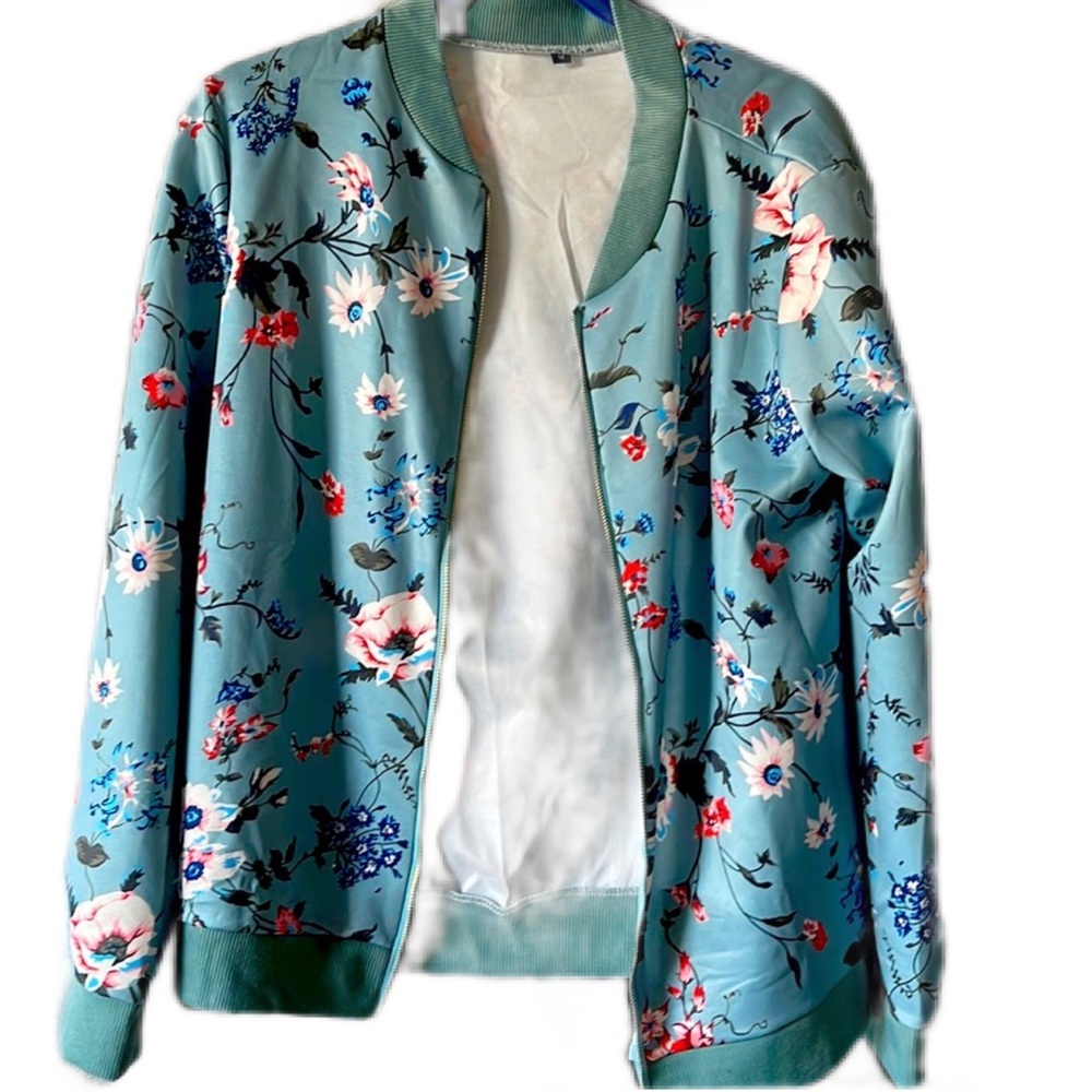 Blue floral bomber jacket- new